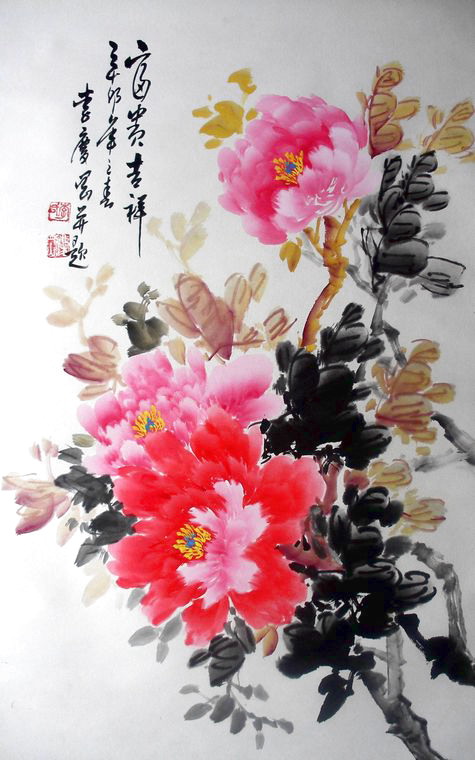 四尺三開富貴牡丹圖